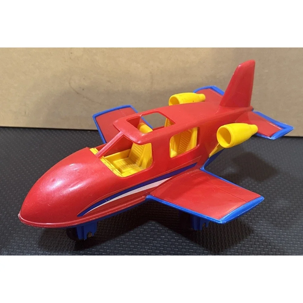 Vintage Red Blue Yellow Jet Plane American Plastic Toy Inc USA
